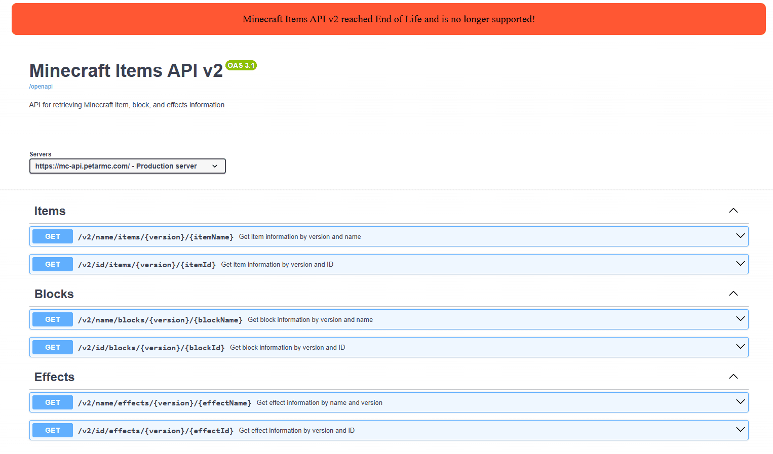 Minecraft Items API v2 Image 1